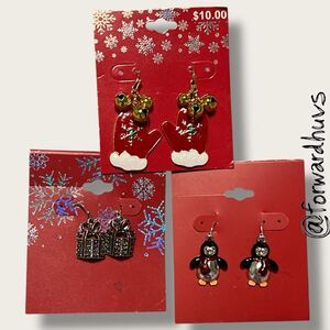 Dangly Christmas Earrings – New on Card – Mittens, Penguins, Gift Boxes